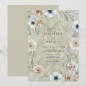 Perl-Taupe-Anemone-Hochzeit Einladung (Vorne/Hinten)