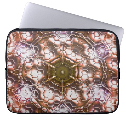 Perlbraunes Kaleidoskop überlappender Hexagonen Laptopschutzhülle (Vorderseite)