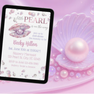 Perle auf dem Weg, rosa Aquarell-Baby-Party Einladung