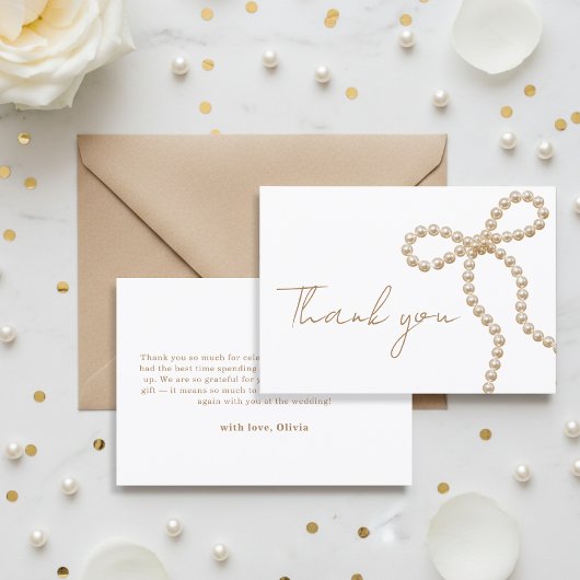 Perle Bow Chic Sie heiratet Brautparty Dankeskarte