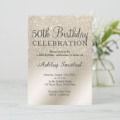 Perle Elfenbein Glitzer ombre metallic 50. Geburts Einladung (Stehend Vorderseite)