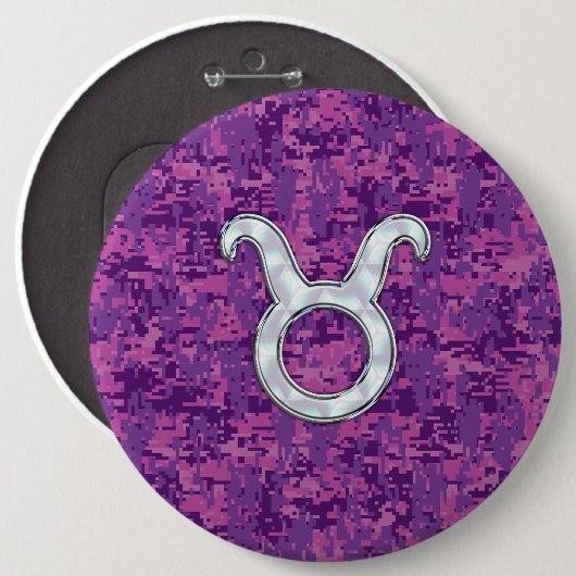 Perle mögen Stier-Tierkreis-Zeichen auf rosa Button (Vorne & Hinten)