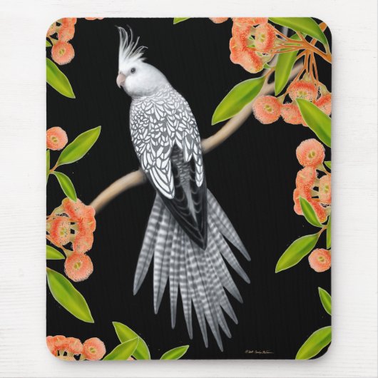Perlegescheckter Cockatiel im Gummi-Baum Mousepad (Vorne)
