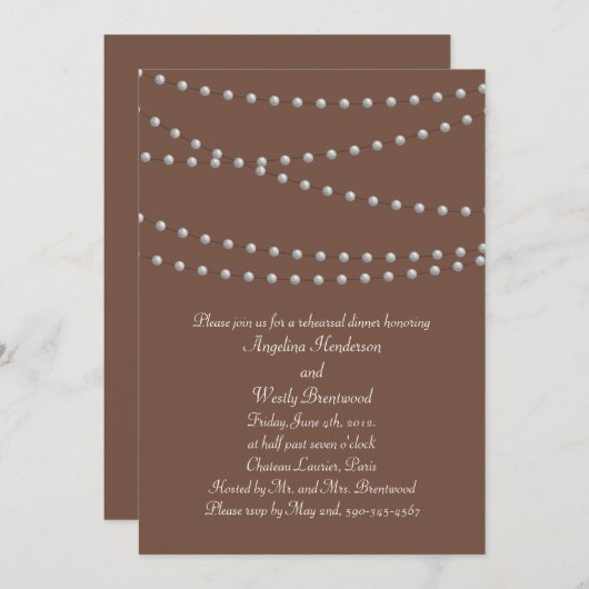 Perlen auf braune Probe Abendessen Einladung (Vorne/Hinten)