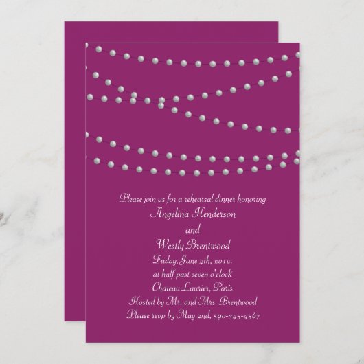 Perlen auf der Magenta Probe Abendessen Einladung (Vorne/Hinten)
