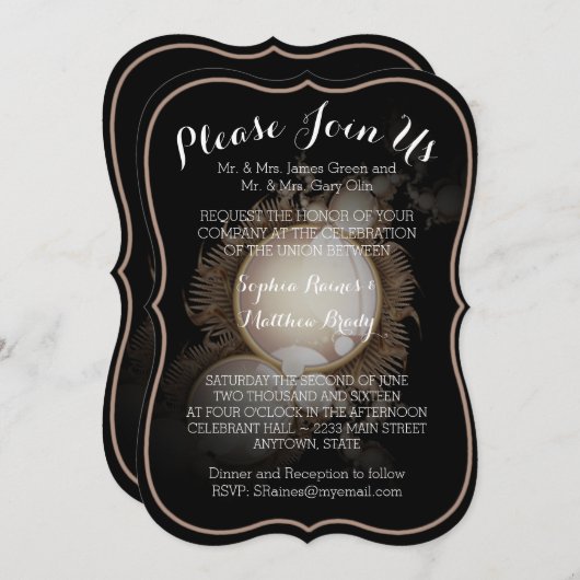 Perlen auf Schwarz Einladung (Vorne/Hinten)