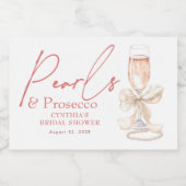 Perlen aus weißem Bow und Brautparty aus Prosecco Schaumweinetikett (Einzelnes Label)