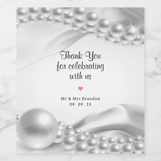 Perlen aus weißem Satin Hochzeit und Jubiläum Weinetikett (Einzelnes Label)