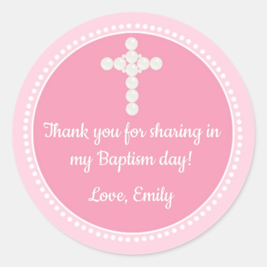 Perlen bevorzugen Label Pink Girl Taufe Kommune Runder Aufkleber (Vorderseite)