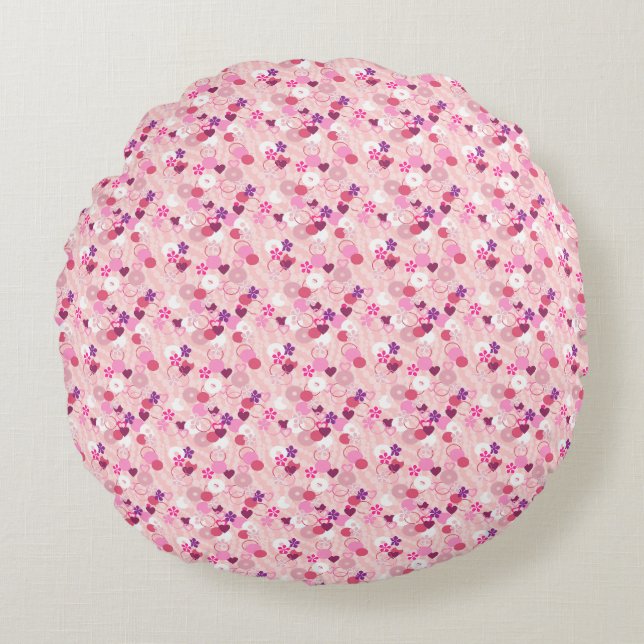 Perlen, Blumen und Rosa Rundes Kissen (Vorderseite)