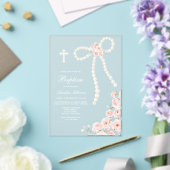 Perlen Bogen und Rosen Taufe Acryleinladungen (In Situ (Hochzeit))