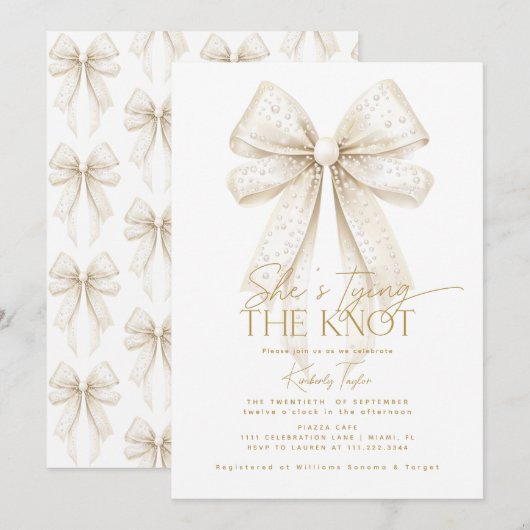 Perlen Bow Sie bindet das Brautparty des Knotens Einladung (Vorne/Hinten)