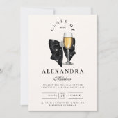 Perlen Champagner Glas Abschluss Einladung (Vorderseite)