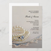 Perlen, Diamantring, Blue-Lace-Engagement-Partei Einladung (Vorne/Hinten)