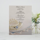 Perlen, Diamantring und Blue Lace Wedding Menu (Stehend Vorderseite)