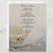 Perlen, Diamantring und Blue Lace Wedding Menu (Vorne/Hinten)