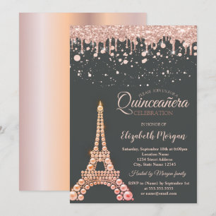 Perlen Eiffelturm, Tropfen Dots Quinceañera Einladung