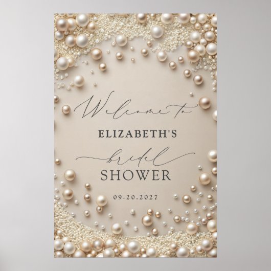 Perlen Elegante Hochzeitsdusche Willkommen Poster (Vorne)
