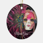 Perlen, Federn und Mardi Gras Maske Keramik Ornament (Links)
