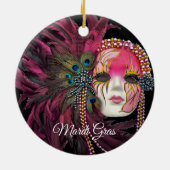 Perlen, Federn und Mardi Gras Maske Keramik Ornament (Hinten)
