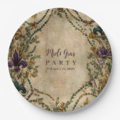 Perlen-Fleur-de-Lis-Mardi-Gras-Masquerade Pappteller (Vorderseite)