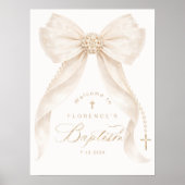 Perlen Gold Schleife Mädchen Taufe Willkommen Poster (Vorne)