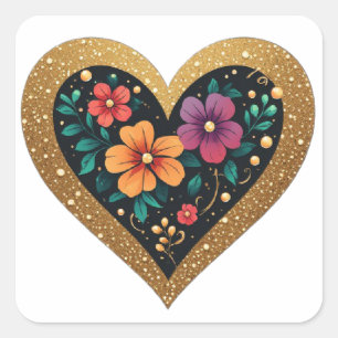 💖 Perlen-Herz-Blumenkranz-Hochzeitsgeschenk-Idee Quadratischer Aufkleber