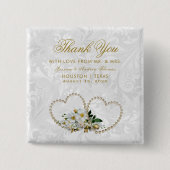 Perlen-Herz-u. Blumen-Damast-Gastgeschenk Hochzeit Button (Vorderseite)