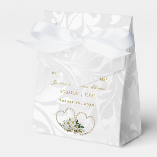 Perlen-Herz-u. Blumen-Damast-Hochzeit Geschenkschachtel