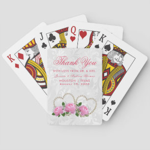Perlen-Herz-u. Rosen-Damast-Gastgeschenk Hochzeit Spielkarten