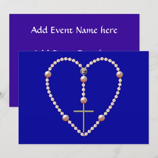 Perlen, herzförmig Rosary Einladung (Vorne/Hinten)
