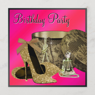 Perlen High Heel Schuhe Hot Pink Damen Geburtstag Einladung