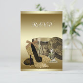 Perlen High Heel Schuhe Schwarze Gold UAWG RSVP Karte (Stehend Vorderseite)