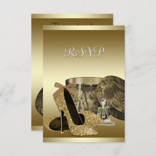 Perlen High Heel Schuhe Schwarze Gold UAWG RSVP Karte (Vorne/Hinten)