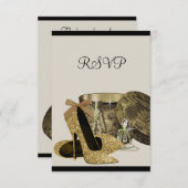 Perlen High Heel Schuhe Schwarze Gold UAWG RSVP Karte (Vorne/Hinten)