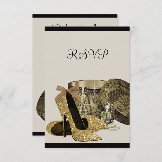Perlen High Heel Schuhe Schwarze Gold UAWG RSVP Karte (Vorne/Hinten)