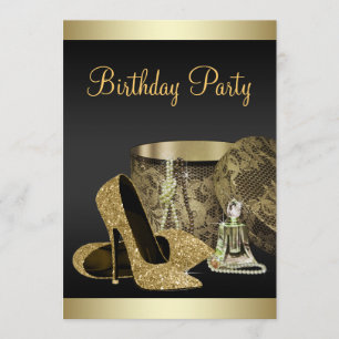 Perlen High Heels Schwarz Gold Damen Geburtstag Einladung