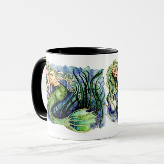 Perlen-hübsche grüne Meerjungfrau-Tasse Tasse (Vorderseite Links)