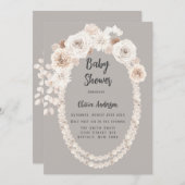 Perlen in Beige und Weiß und Dusche in Florals Einladung (Vorne/Hinten)