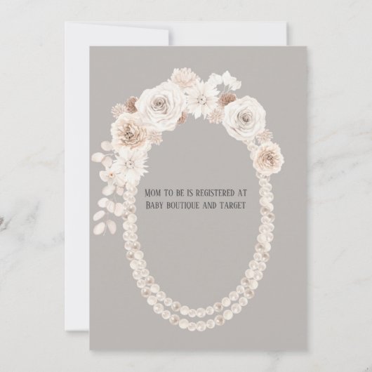 Perlen in Beige und Weiß und Florals Baby Dusche I Einladung (Rückseite)