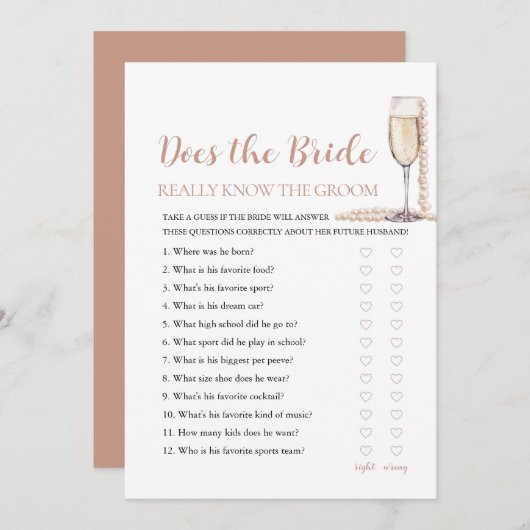 Perlen kennt die Braut wirklich das Game Einladung (Vorne/Hinten)