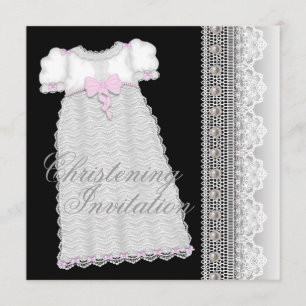 Perlen Kleid Baby Mädchen Rosa Schwarz Taufe Einladung