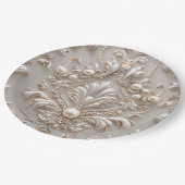 Perlen Kristalle Französisch Damask Stickerei Deco Pappteller (Schrägansicht)