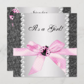 Perlen Ladybug Pink Black Baby Girl Dusche Einladung (Vorne/Hinten)