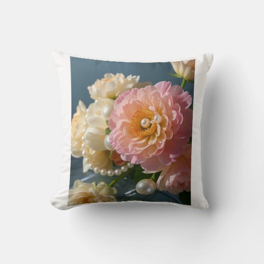 Perlen mit rosa Blume Kissen (Vorderseite)
