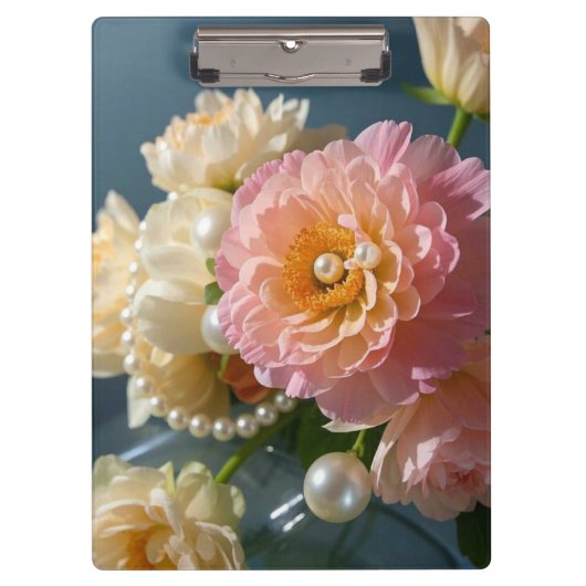 Perlen mit rosa Blüten Klemmbrett (Vorderseite)