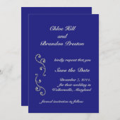 Perlen, Off White und Sapphire Blue Save the Date (Vorne/Hinten)