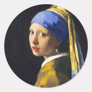 Perlen-Ohrring ~ Vermeer des Mädchen-w Runder Aufkleber