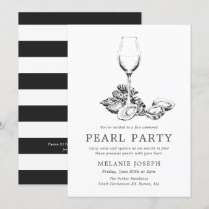 Perlen-Party-Probe-Party Schwarz-Weiß-Streifen Einladung
