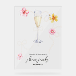 Perlen, Petalen + Prosecco | Brautparty Willkommen Acrylschild